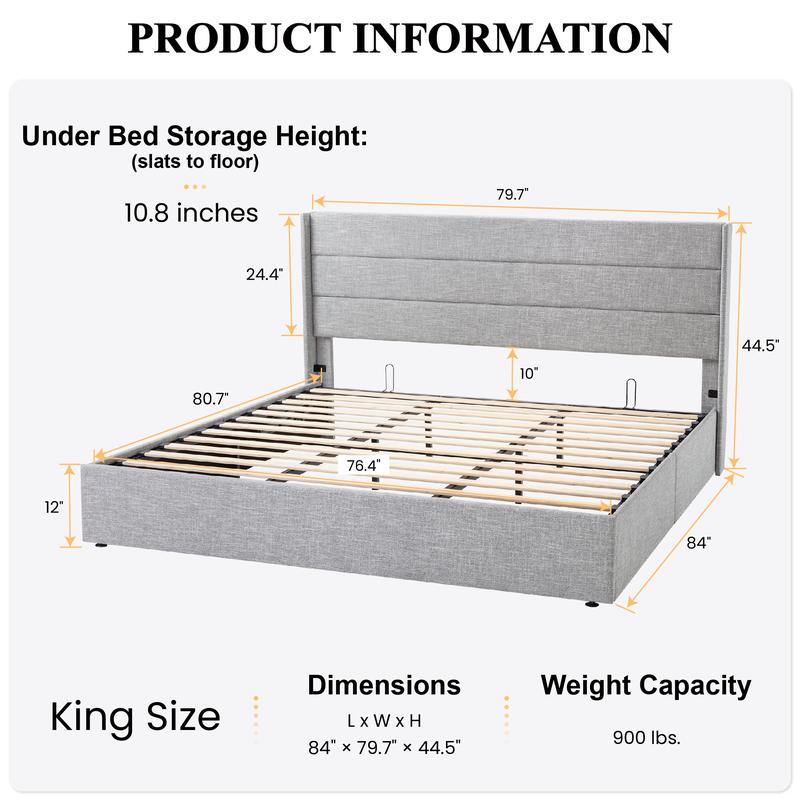SHA CERLIN Lift Up Storage Bed/Modern Wingback Headboard
